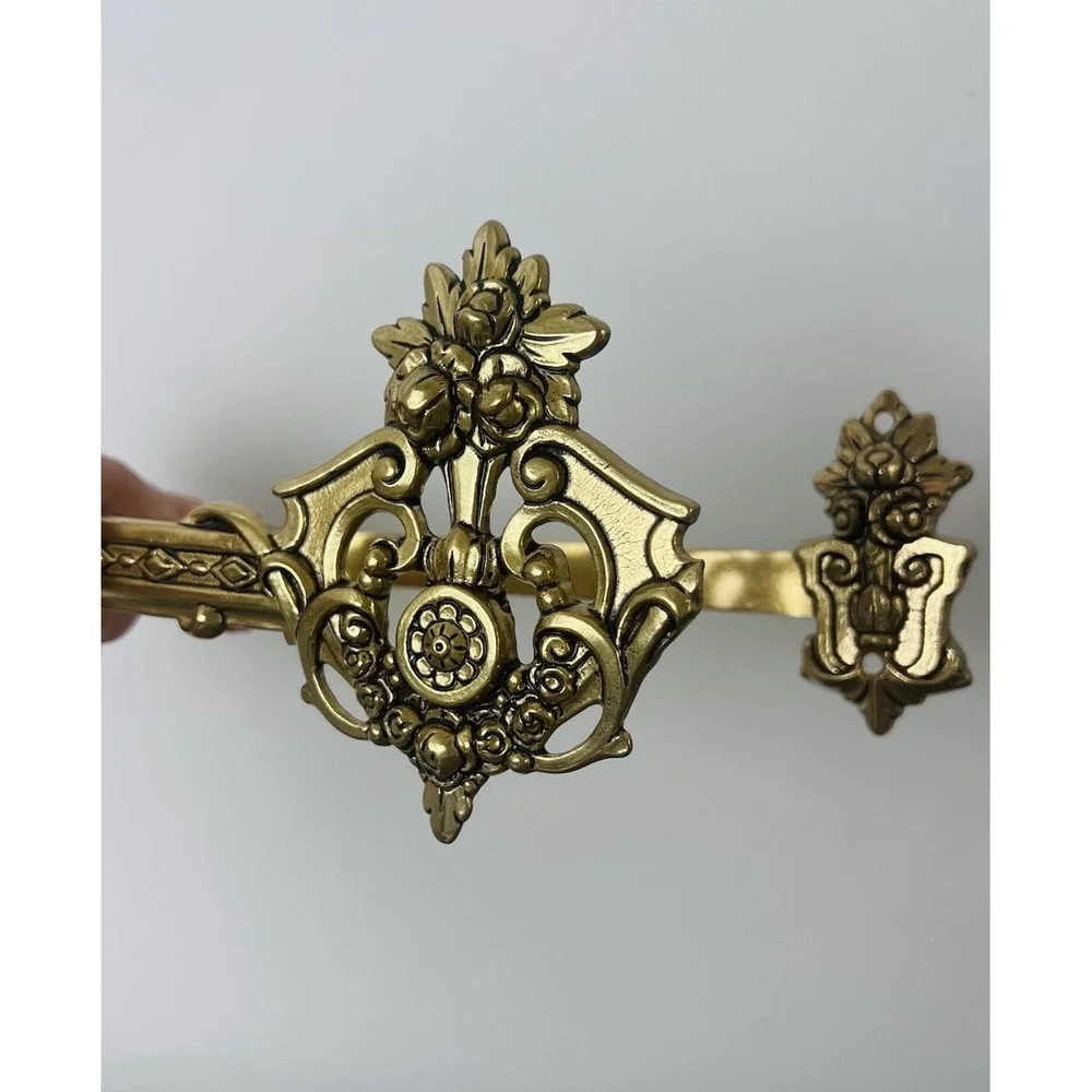 Vintage Ornate Brass Curtain Tie Back/towel Holder Floral Victorian Large